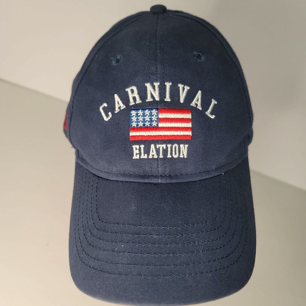 Carnival Elation Cruise Line Crew Hat Unisex Navy Blue American Flag Strapback